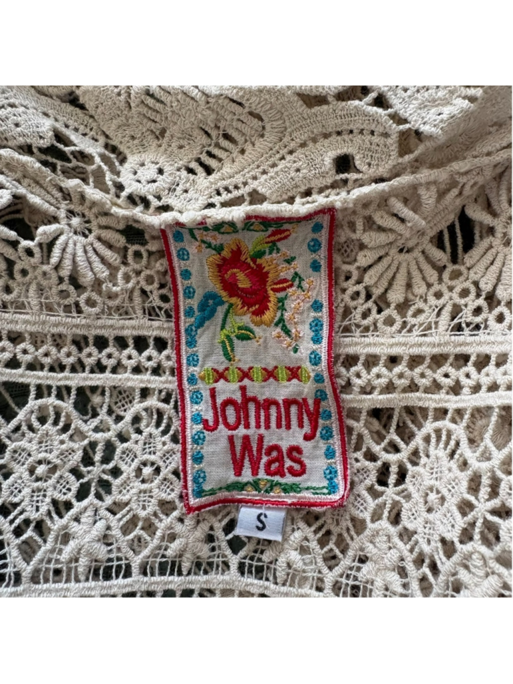 Vintage 90s Johnny Was Cream Floral Lace Duster Cardigan S - Picture 2 of 12